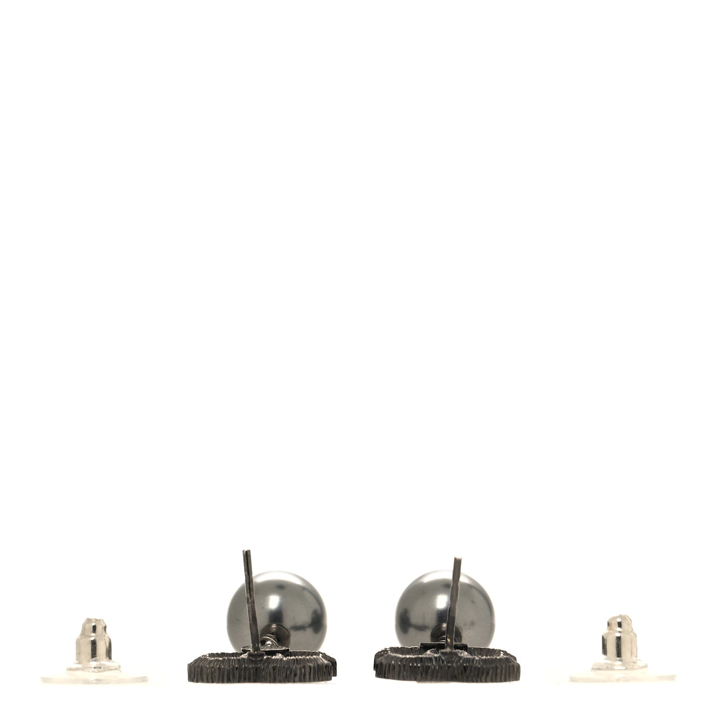 Ruthenium Pearl Crystal Baguette CC Drop Earrings Silver Grey