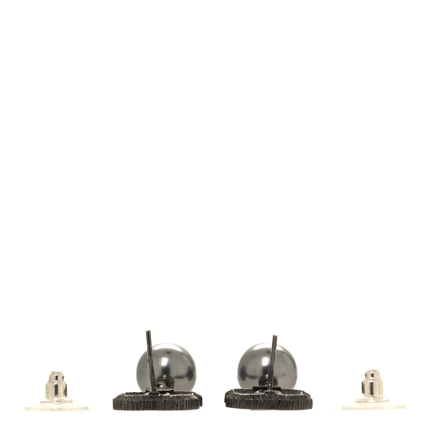 Chanel Ruthenium Pearl Crystal Baguette CC Drop Earrings Silver Grey 3 of 5
