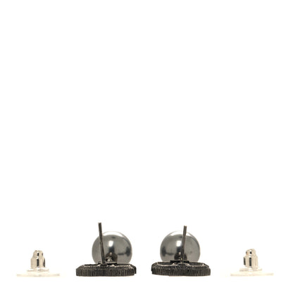 Chanel Ruthenium Pearl Crystal Baguette CC Drop Earrings Silver Grey 3 of 5