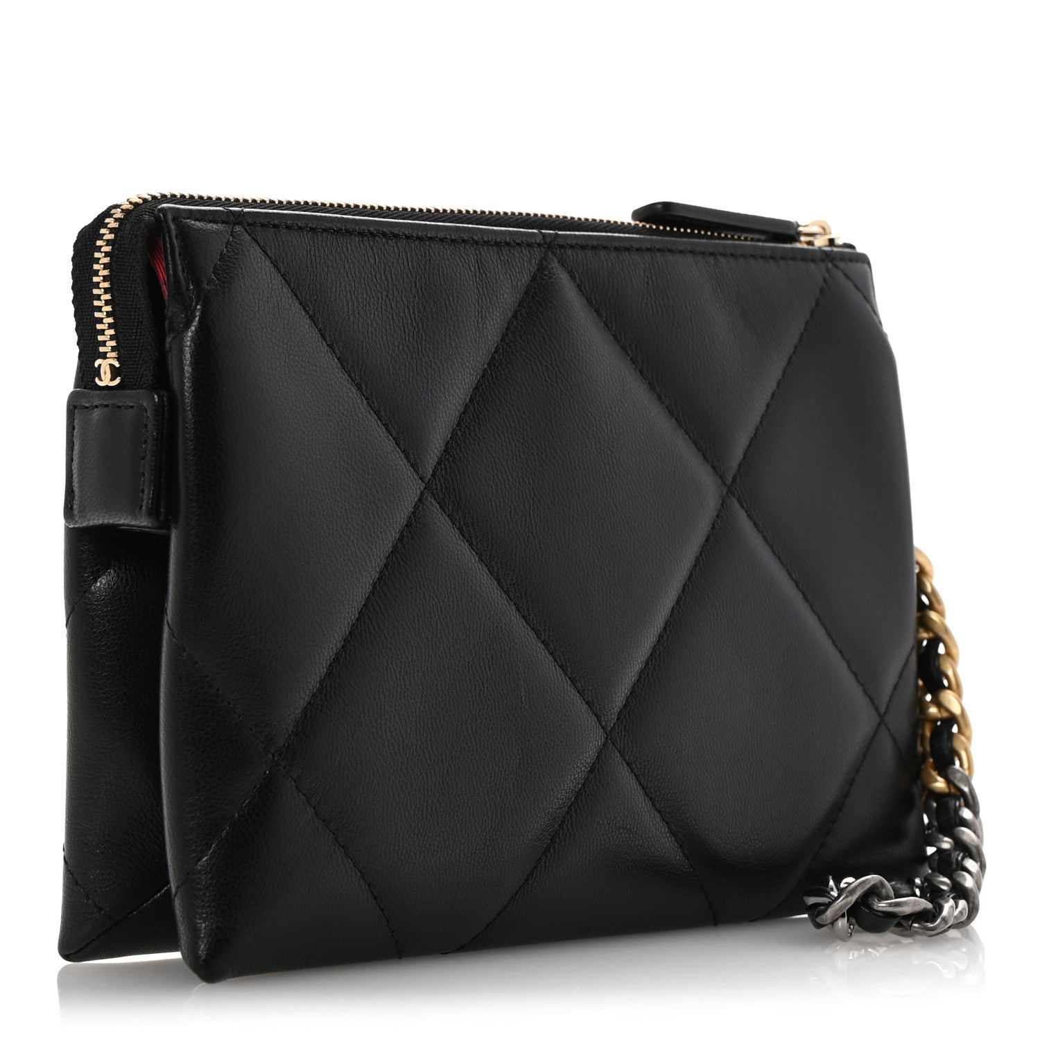 Chanel Shiny Goatskin Quilted Small Chanel 19 Pouch With Handle Black 3 of 10