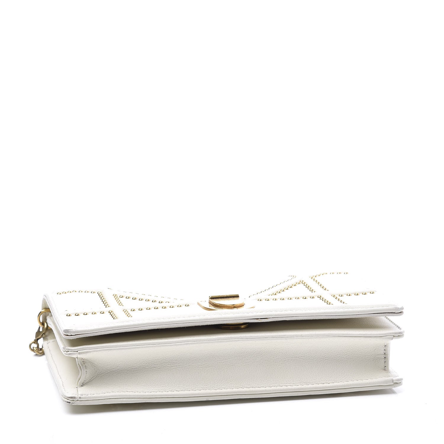 Christian Dior Calfskin Studded Diorama Wallet on Chain Pouch Off White 3 of 13
