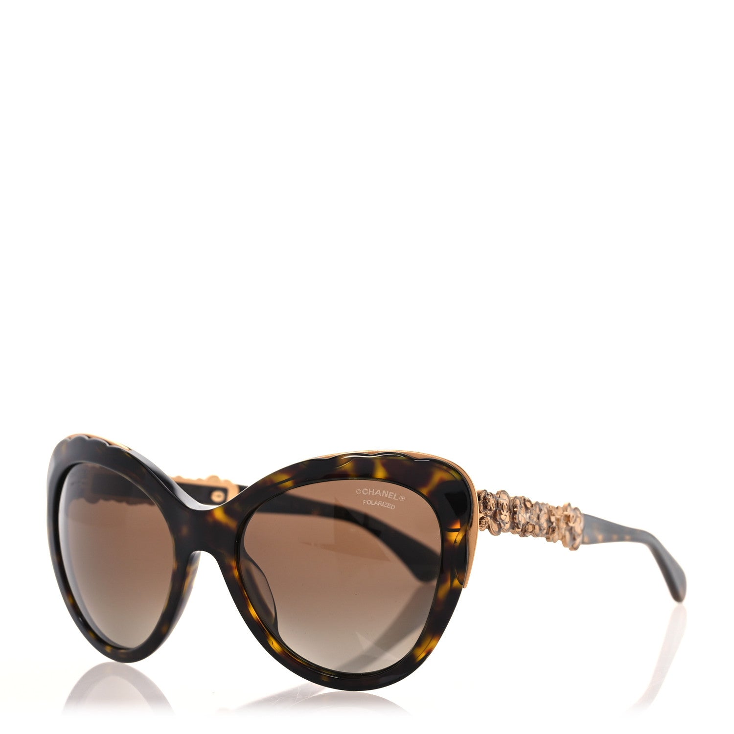 Chanel Acetate Polarized Bijou Cat Eye Sunglasses 5354-A Tortoise 1 of 8