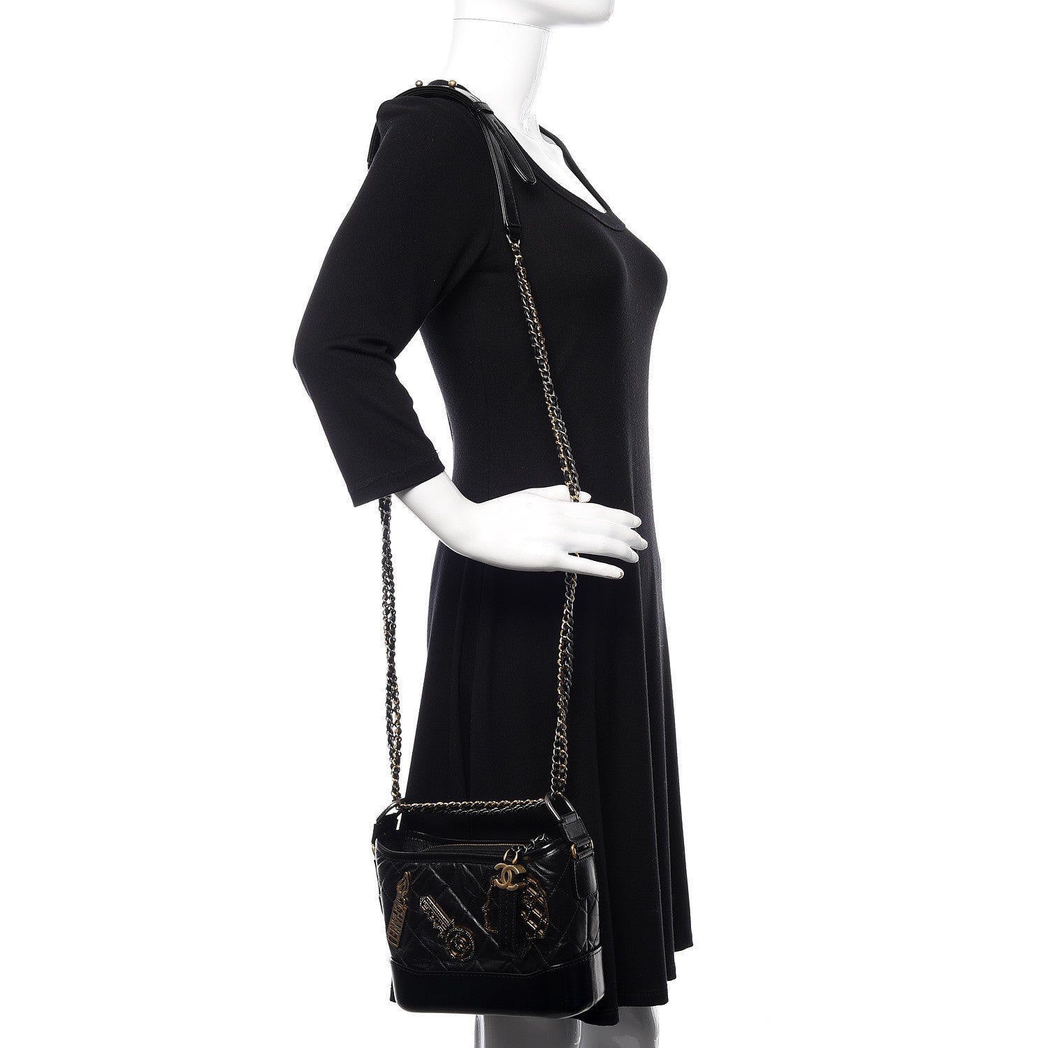 Chanel Aged Calfskin Quilted Charms Small Gabrielle Hobo Black 1 of 11