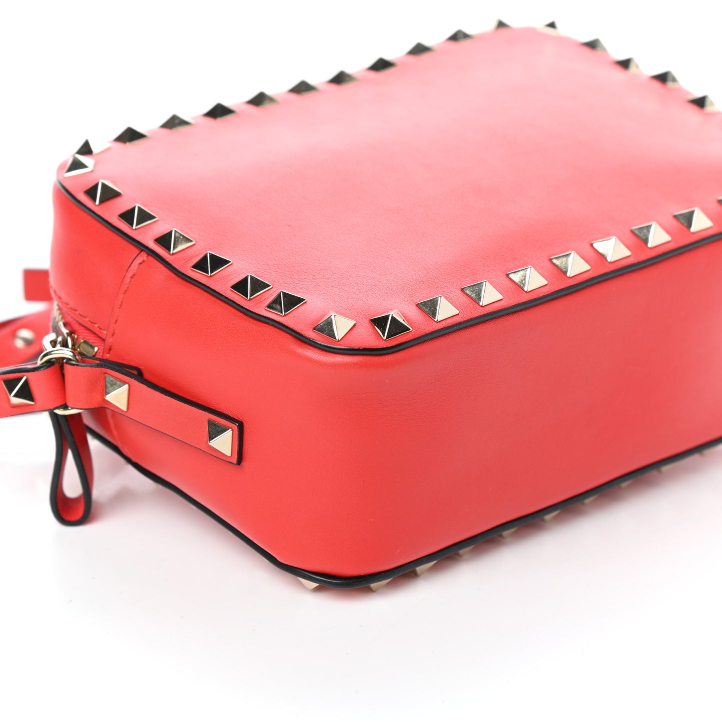Calfskin Rockstud Camera Crossbody Bag Deep Orange