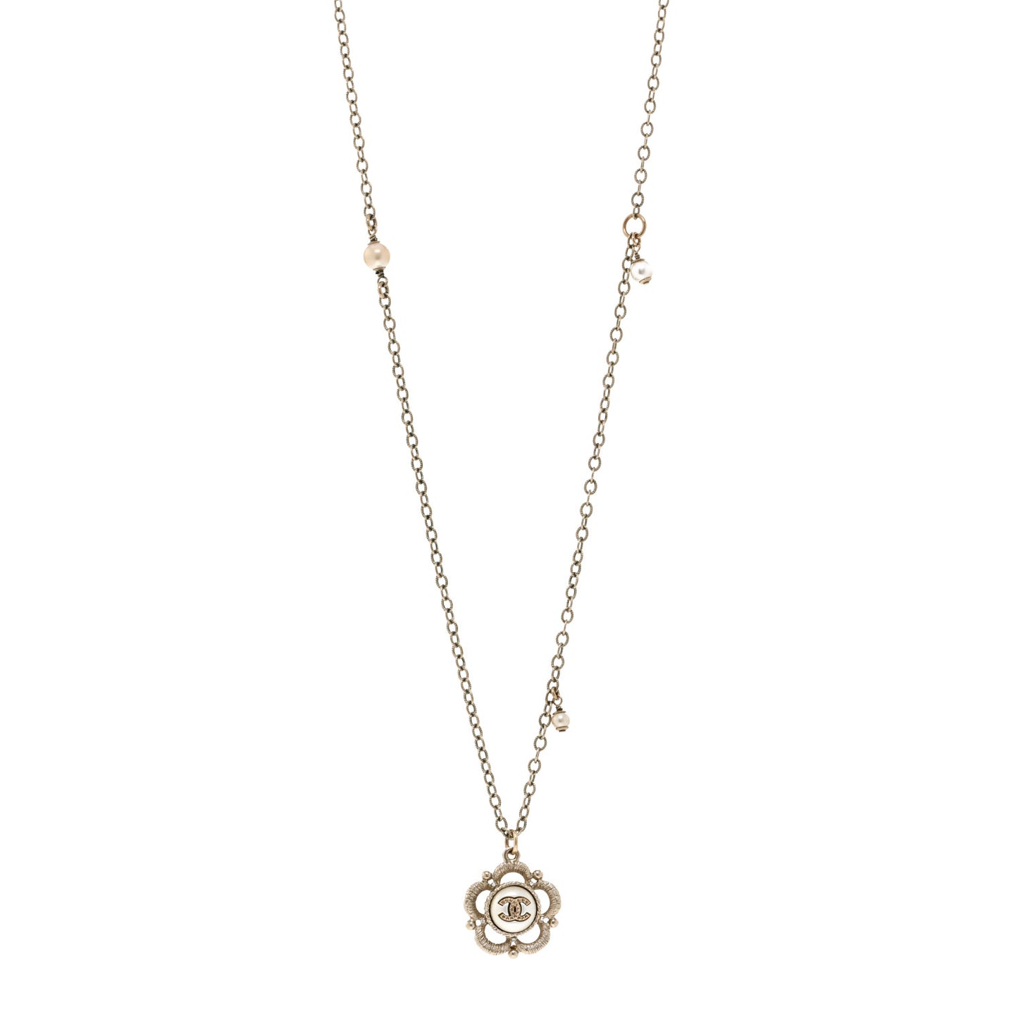 Pearl Crystal CC Pendant Necklace Gold