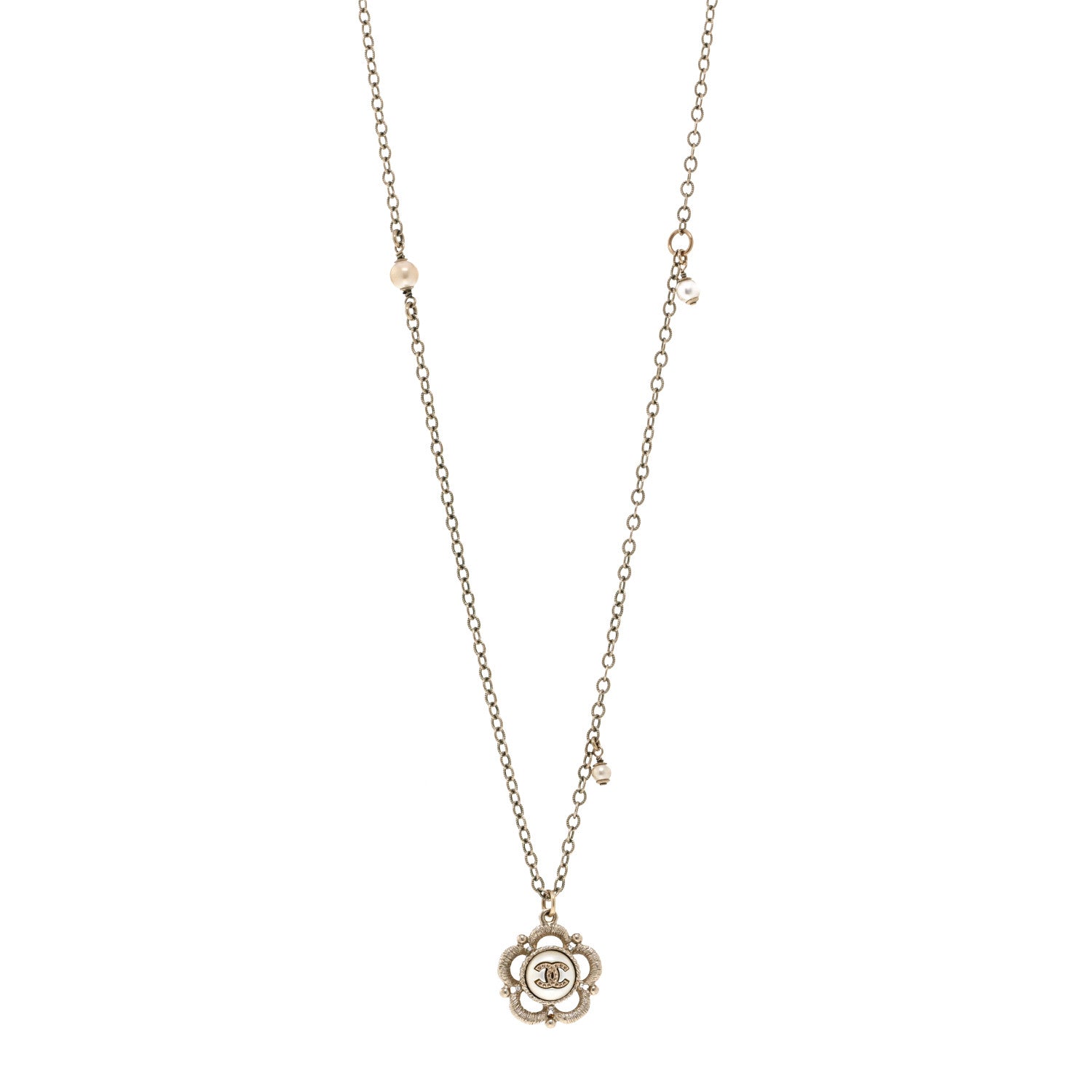 Chanel Pearl Crystal CC Pendant Necklace Gold 1 of 5