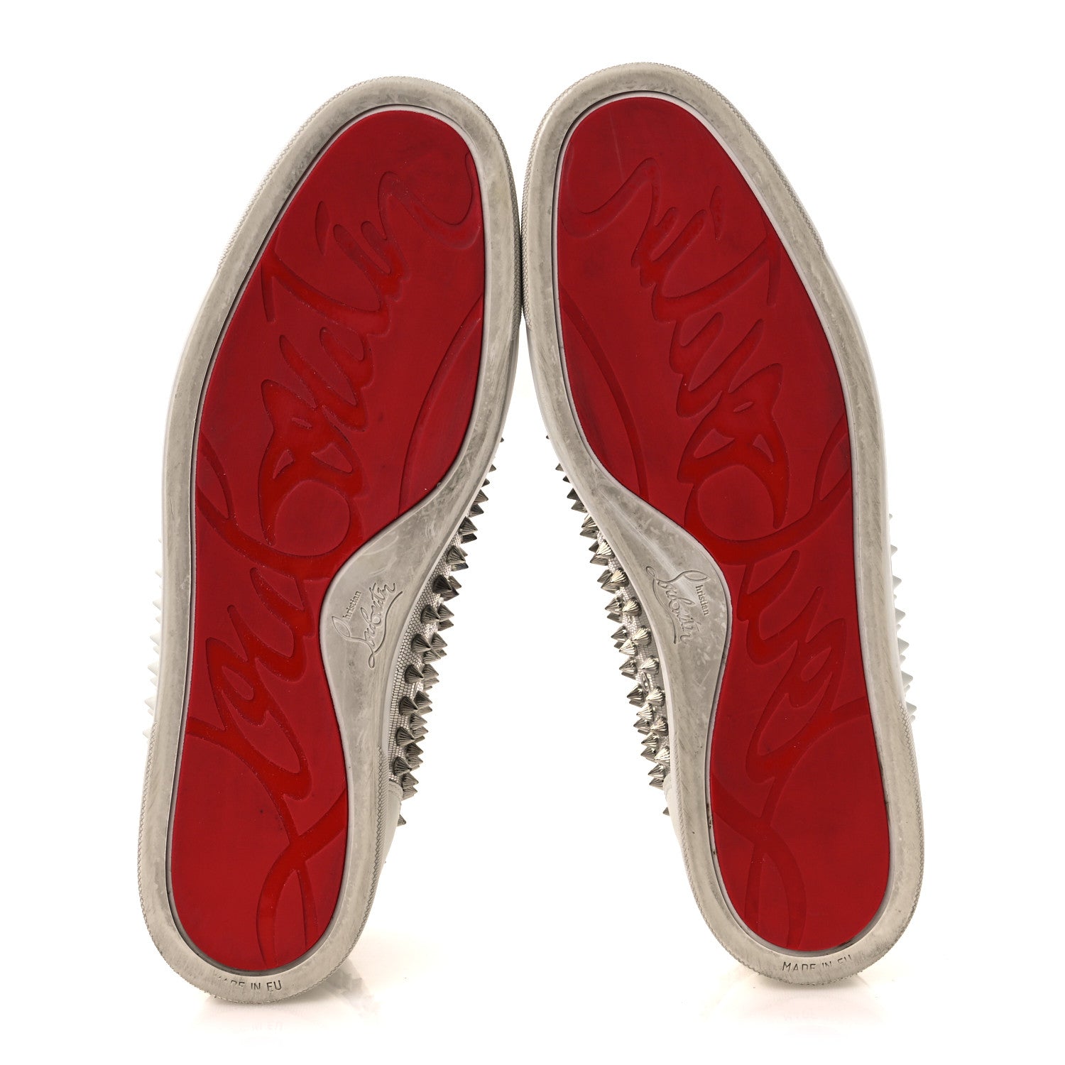 Christian Louboutin Nappa Laminato Dino Spikes Mens Yang Louis Flat Sneakers 45 Latte Silver 7 of 15