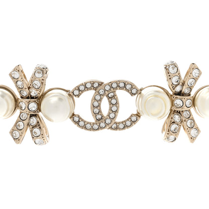 Chanel Pearl Crystal CC Bow Choker Necklace Gold 4 of 6