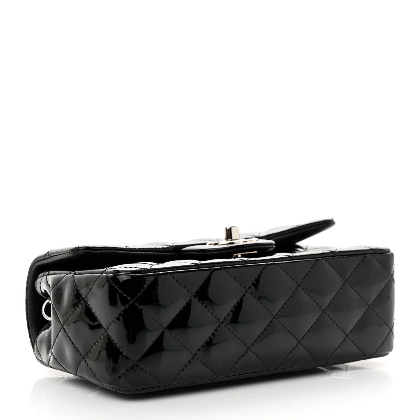 Patent Calfskin Quilted Mini Rectangular Flap Black
