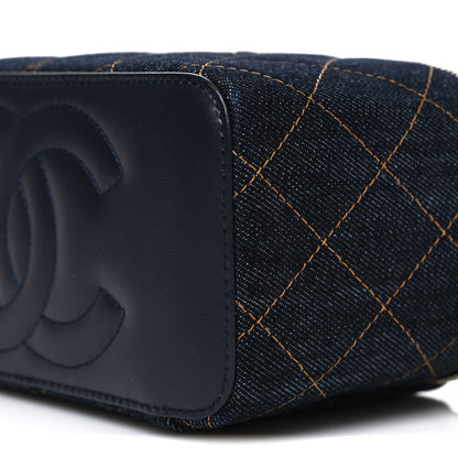 Chanel Denim Quilted Small Vanity Case With Chain Dark Blue Orange 9 of 10