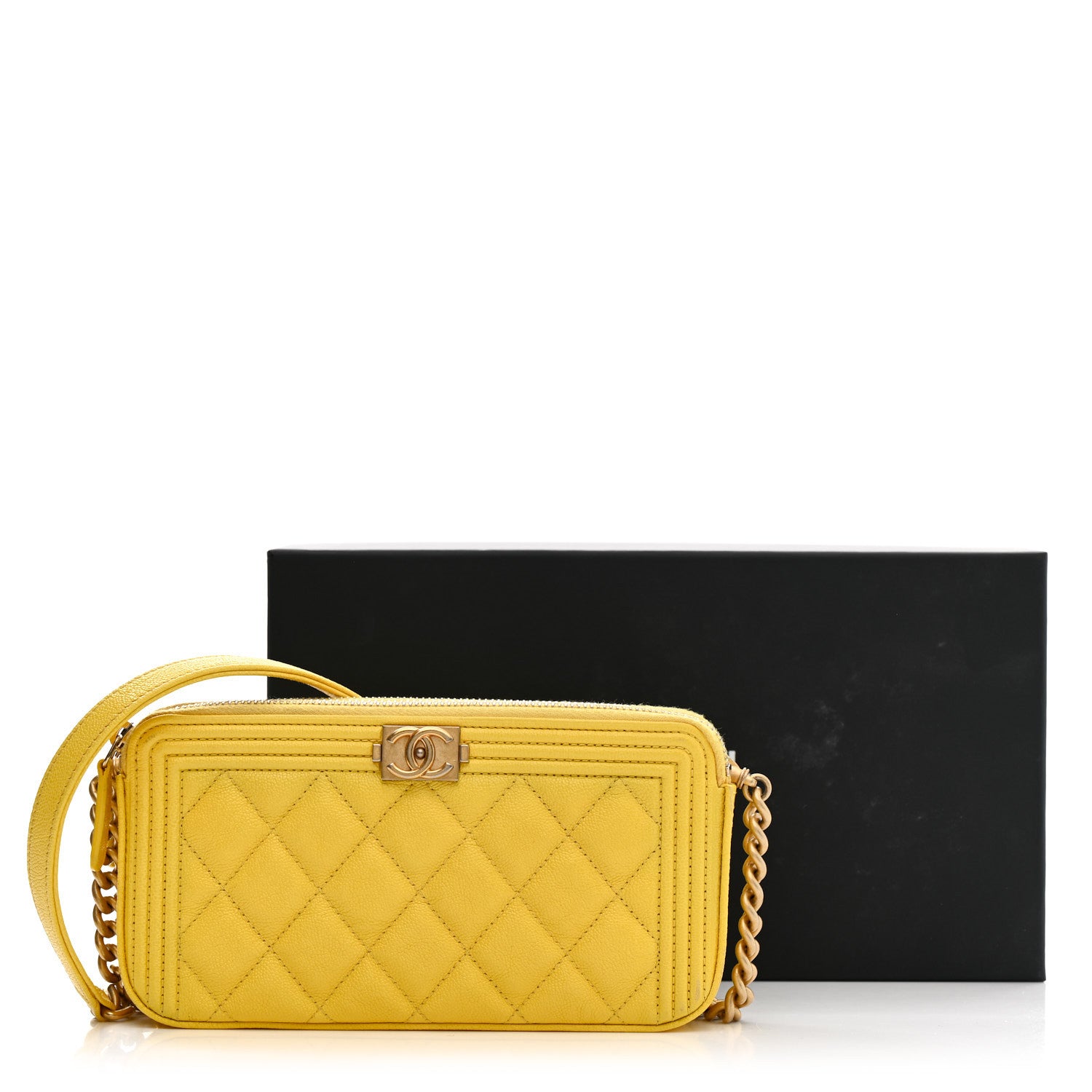 Chanel Caviar Quilted Small Boy Clutch With Chain Yellow 17 of 17