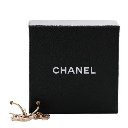 Chanel Crystal CC Hoop Drop Earrings Gold Pink 5 of 5