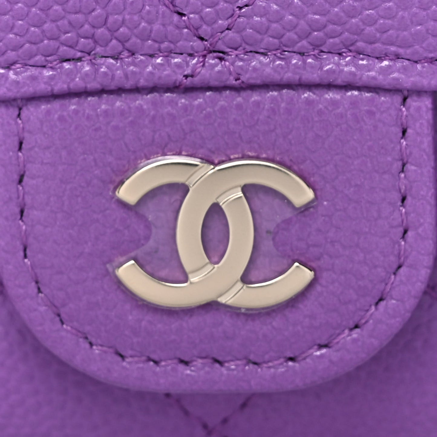 Caviar Quilted Flap Card Holder Wallet Purple