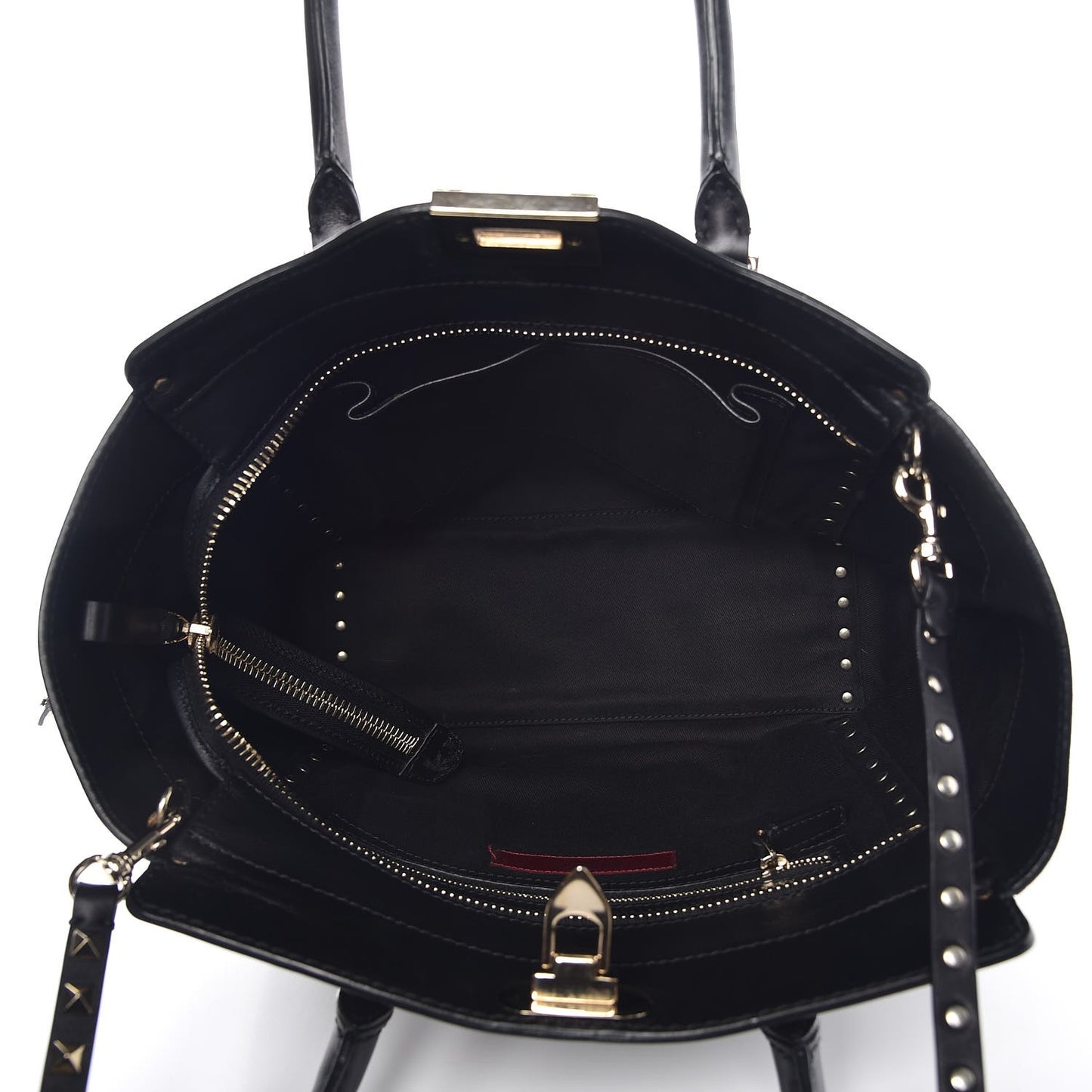 Vitello Rockstud Double Handle Tote Black