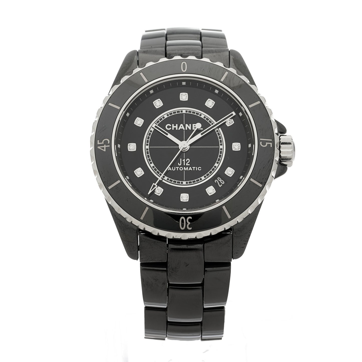 Stainless Steel Ceramic Diamond 38mm J12 Automatic Watch Black