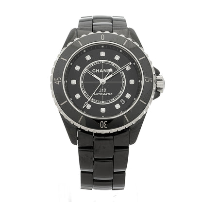 Chanel Stainless Steel Ceramic Diamond 38mm J12 Automatic Watch Black 1 of 5