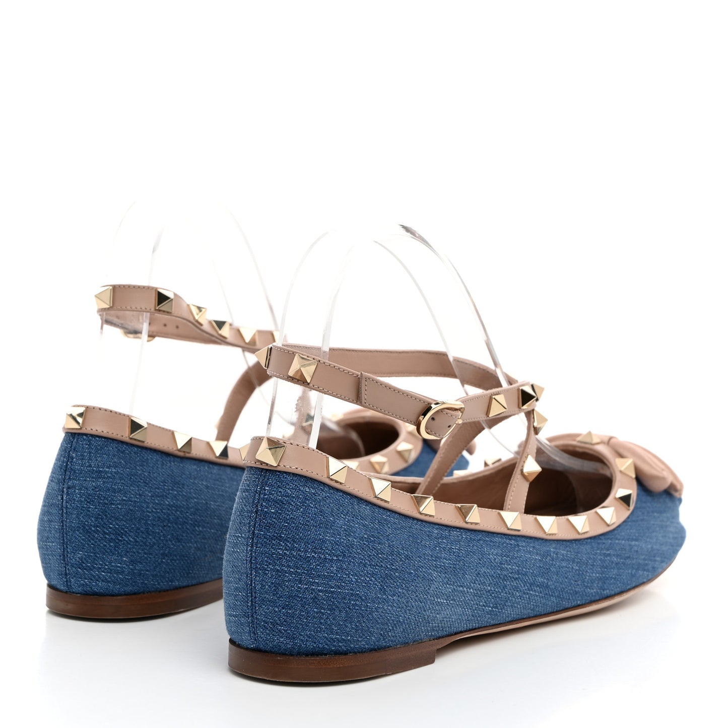 Denim Rockstud Bow Ankle Strap Ballerina Flats 41.5 Blue Rose Cannelle