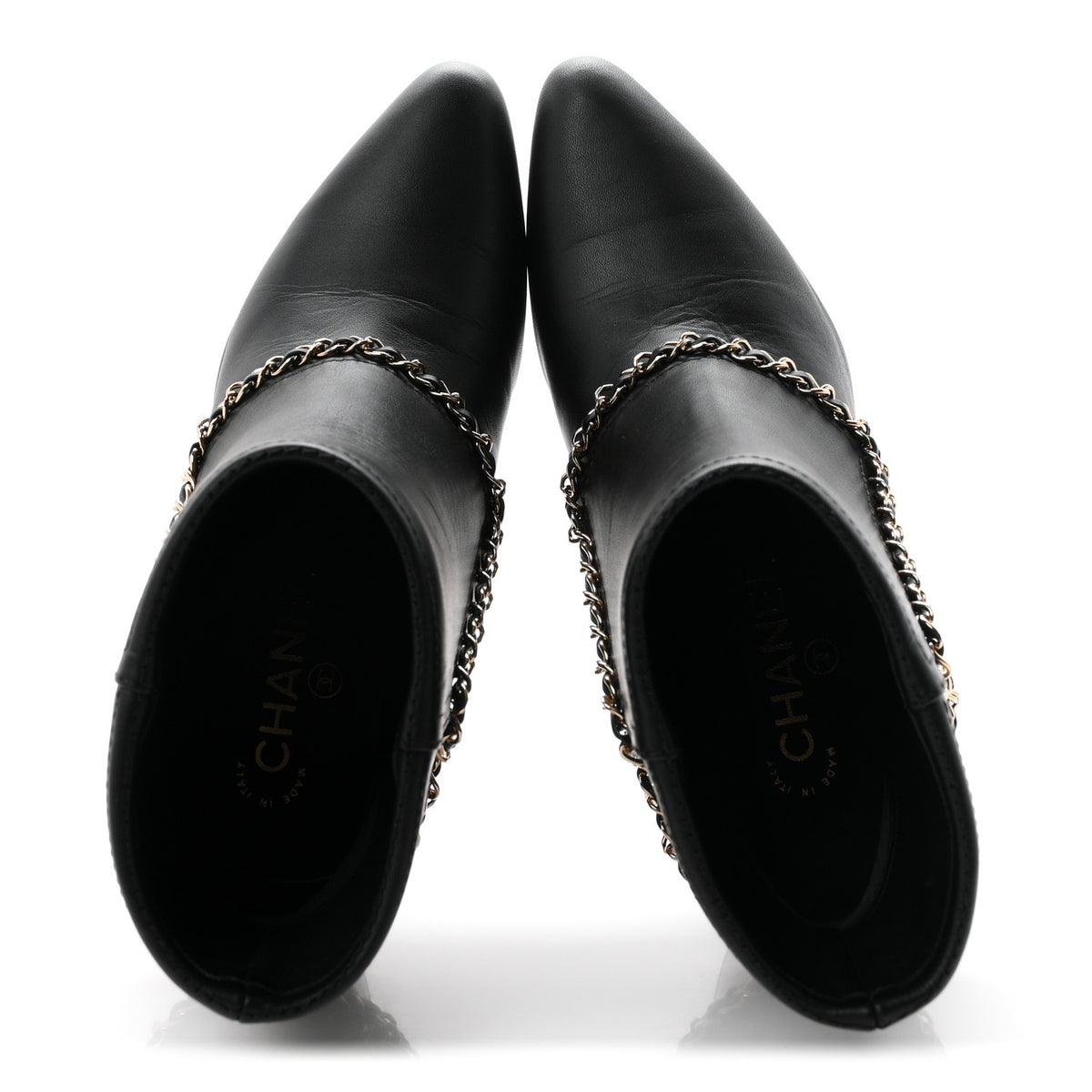 Calfskin Chain CC Short Boots 37 Black