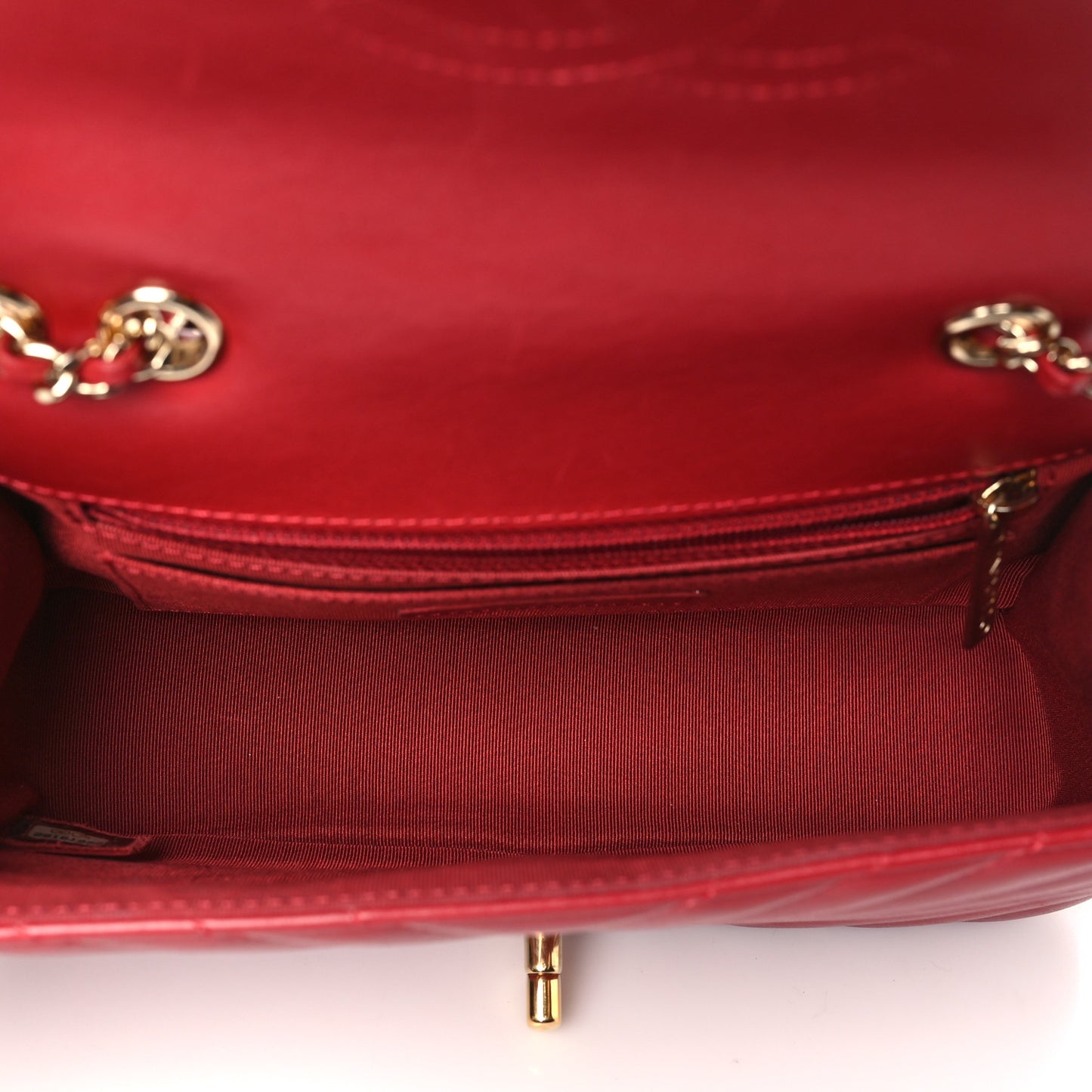 Calfskin Chevron Quilted Mini Statement Flap Red