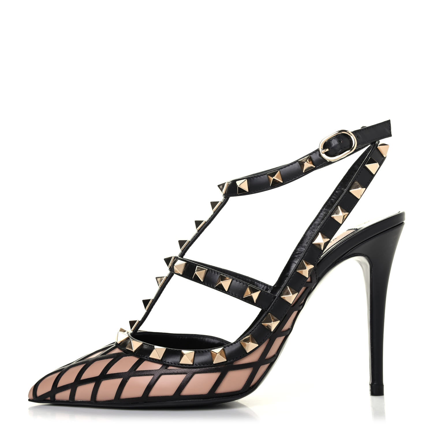 Valentino Garavani Calfskin Nappa Boudoir Rockstud Ankle Strap 100mm Pumps 38 Rose Cannelle Black 1 of 4