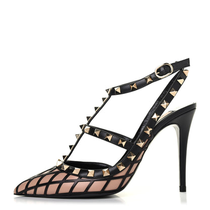 Valentino Garavani Calfskin Nappa Boudoir Rockstud Ankle Strap 100mm Pumps 38 Rose Cannelle Black 1 of 4