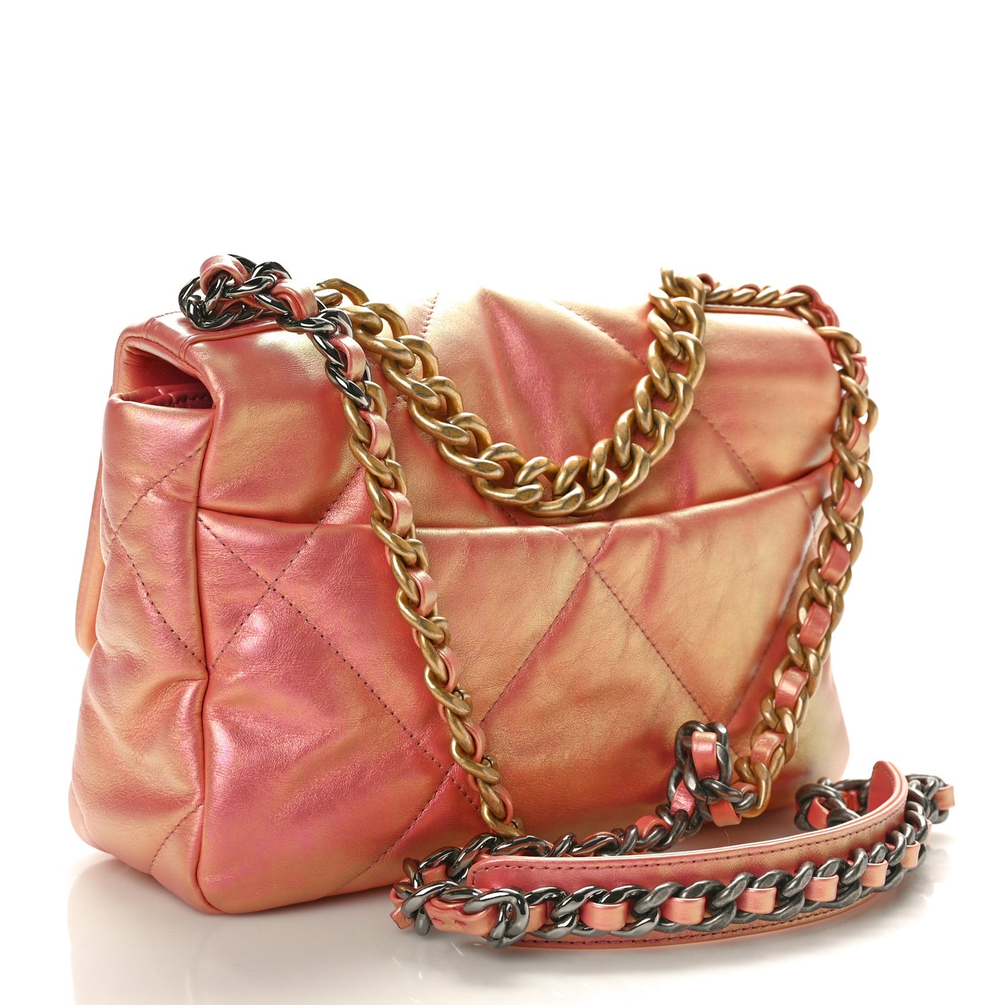 Iridescent Calfskin Quilted Medium Chanel 19 Flap Pink