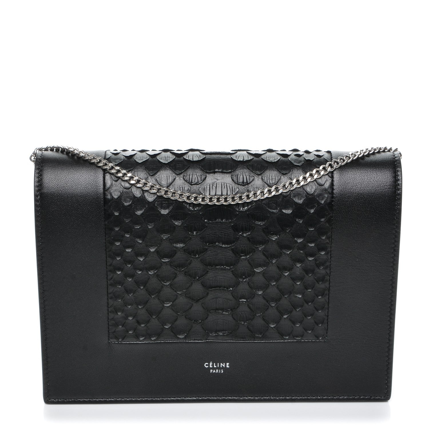 Celine Python Smooth Lambskin Frame Evening Chain Clutch Black 1 of 7