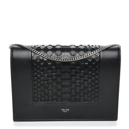 Celine Python Smooth Lambskin Frame Evening Chain Clutch Black 1 of 7