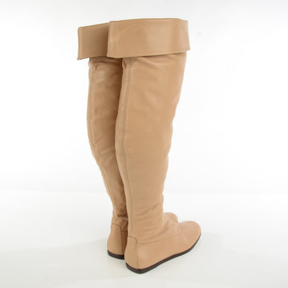 Chanel Lambskin Knee High Boots 38.5 Beige 4 of 8