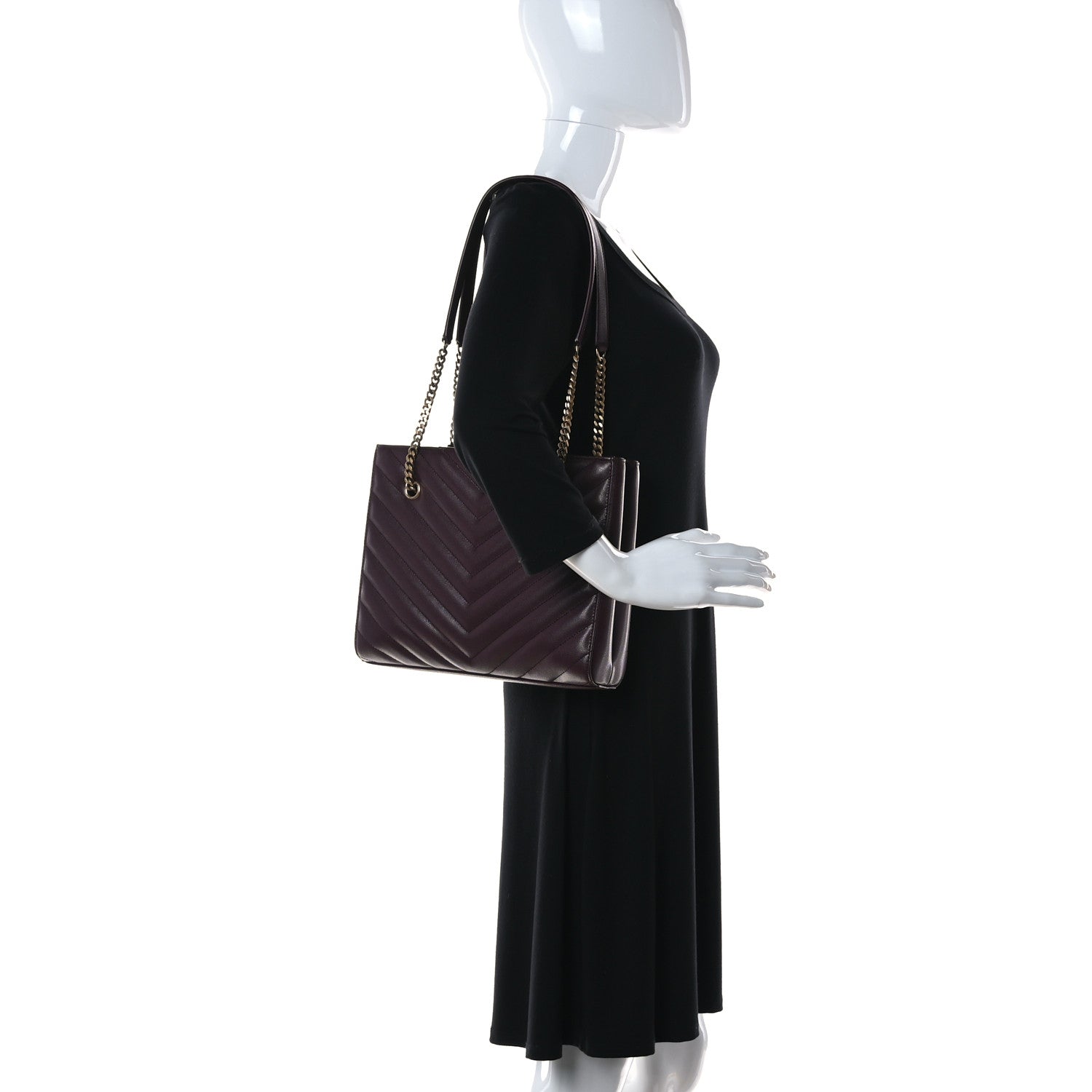 Saint Laurent Grain de Poudre Matelasse Chevron Small Tribeca Shopping Bag Rouge Legion 2 of 11