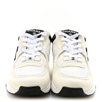 Chanel Mesh Suede Calfskin Grained Calfskin Womens CC Sneakers 37.5 White Black 3 of 10