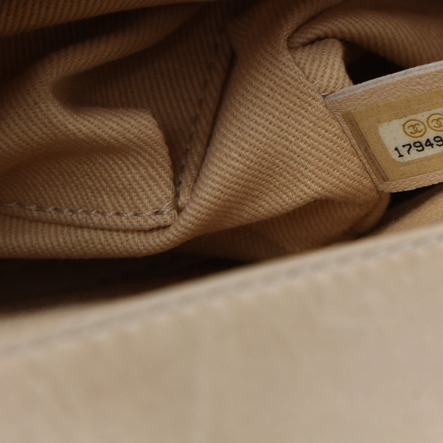 Glazed Calfskin Quilted Large Boy Flap Beige