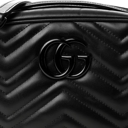 Gucci Calfskin Matelasse Monochrome Small GG Marmont Chain Shoulder Bag Black 8 of 10