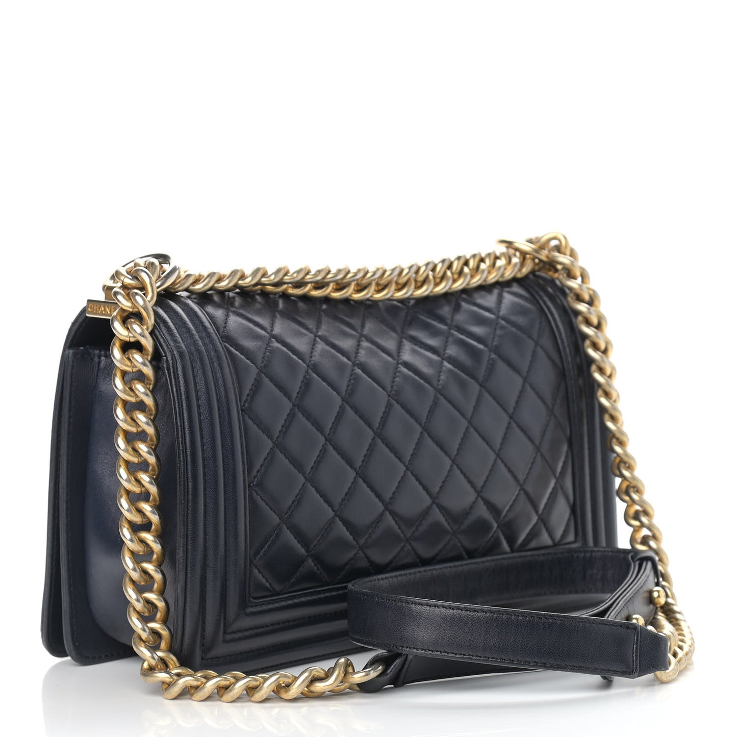 Lambskin Quilted Medium Boy Flap Dark Navy