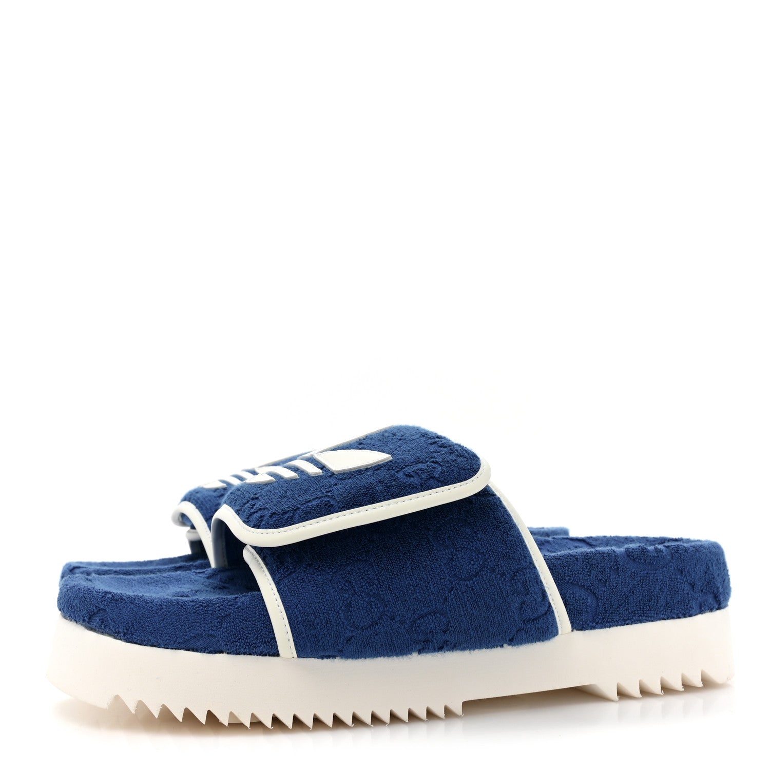 Gucci X ADIDAS Terry Cloth Trefoil GG Monogram Mens Platform Sandals 10 Oriental Blue Mystic White 3 of 7