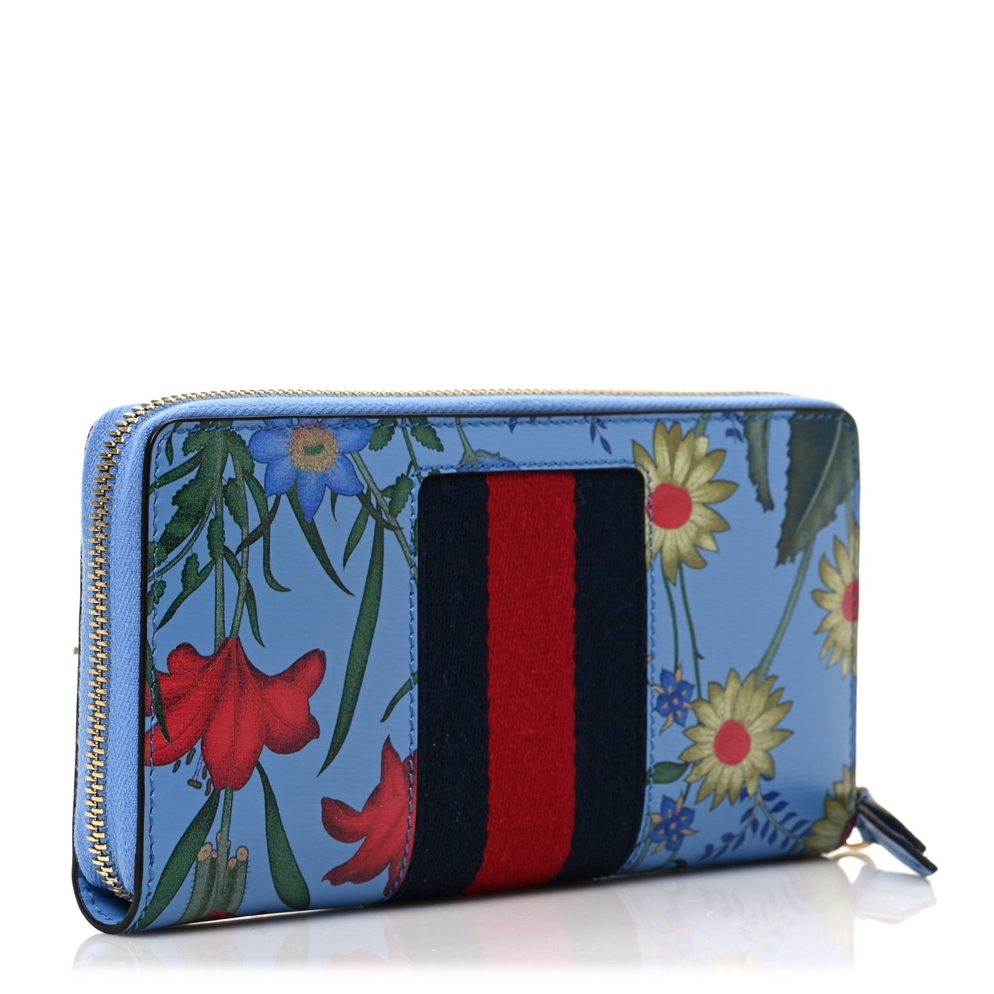 Calfskin New Flora Sylvie Zip Around Wallet Azure