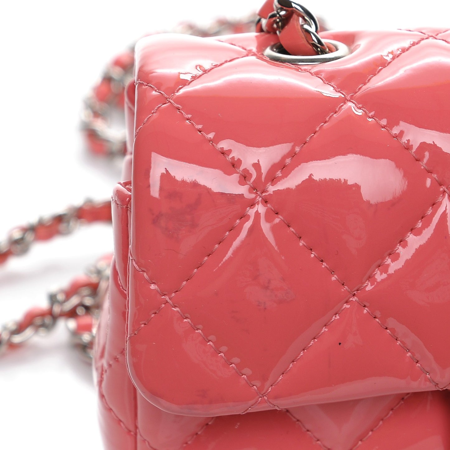 Patent Calfskin Quilted Extra Mini Rectangular Flap Pink