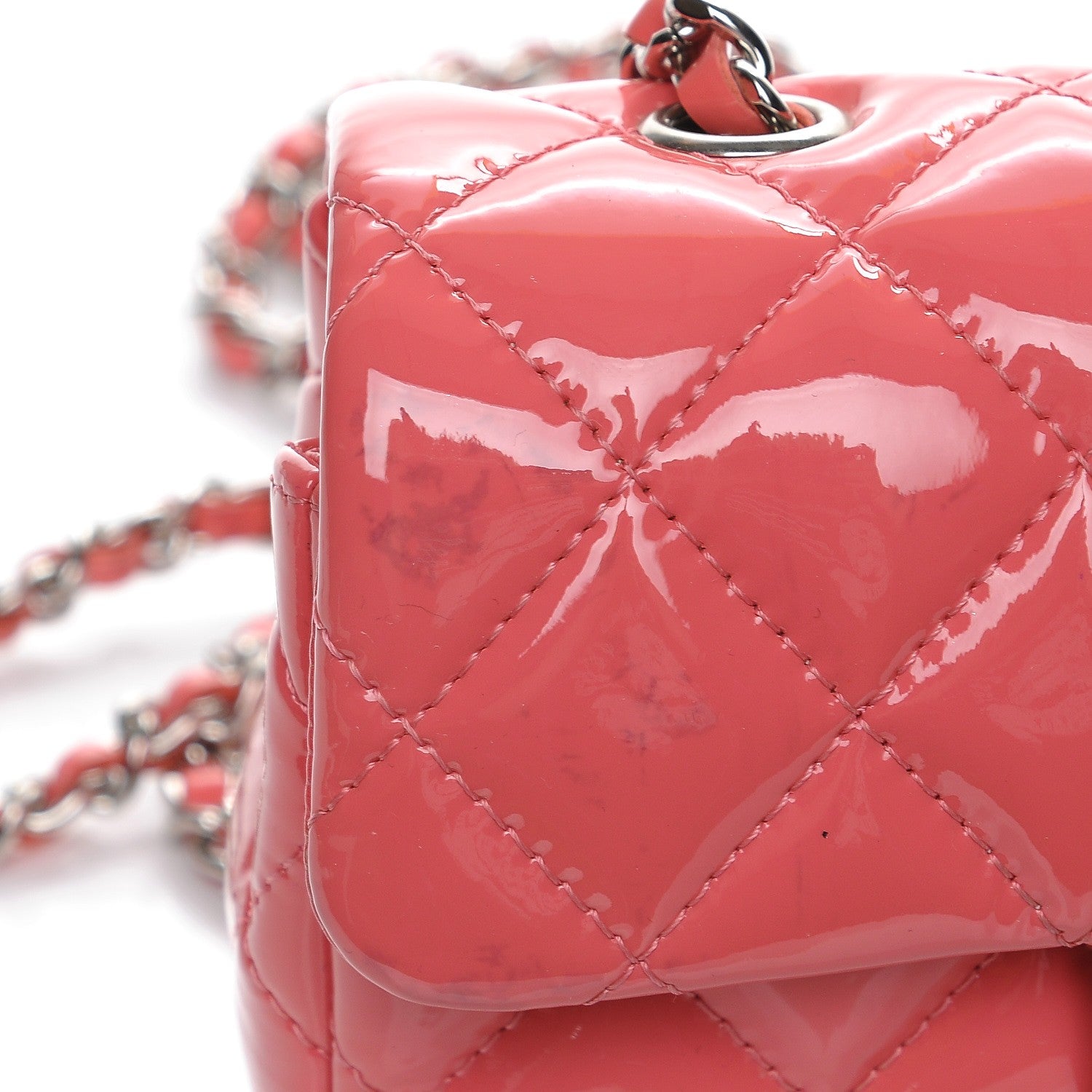 Chanel Patent Calfskin Quilted Extra Mini Rectangular Flap Pink 10 of 11
