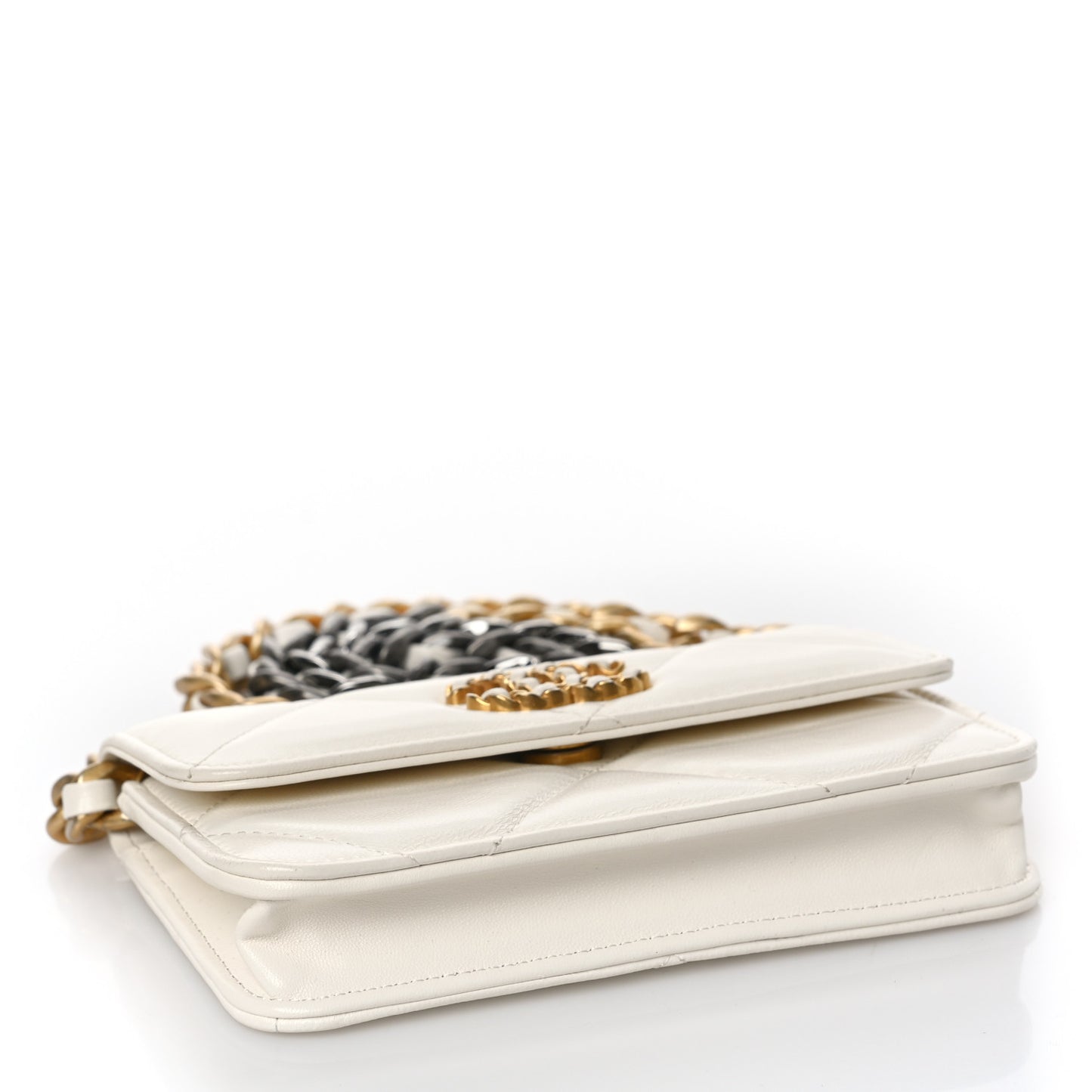 Lambskin Quilted Chanel 19 Clutch With Chain White