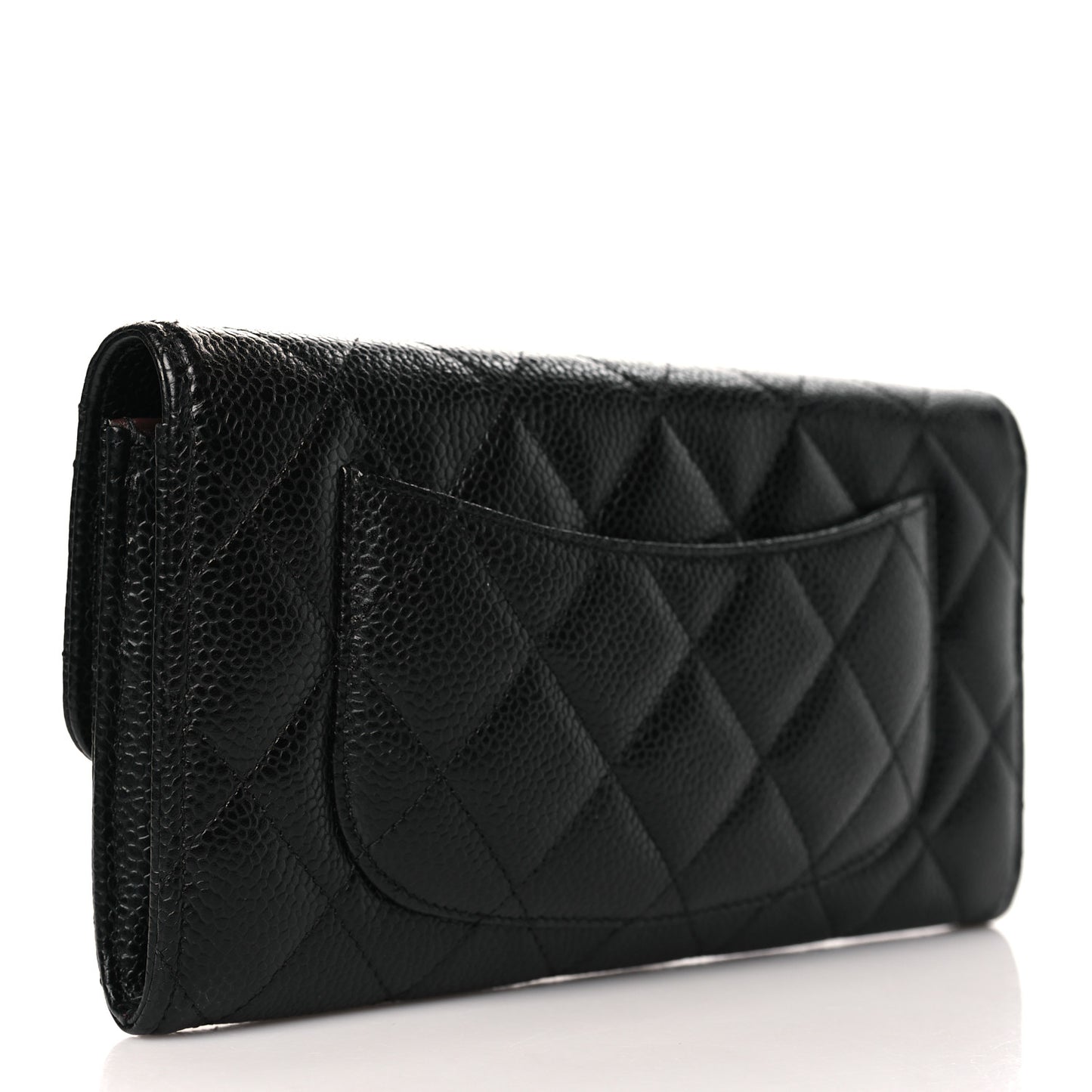 Caviar Quilted Large Gusset Flap Wallet Black