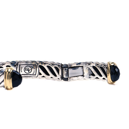 David Yurman Sterling Silver 18K Yellow Gold Black Onyx 15mm Waverly Bracelet 5 of 7