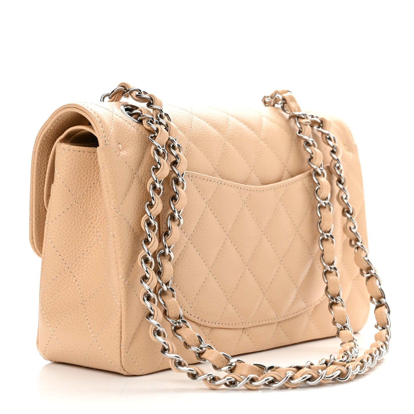 Caviar Quilted Small Double Flap Beige