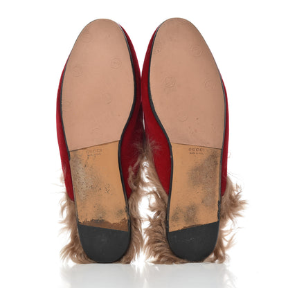 Gucci Velvet Fur Womens Princetown Slippers 39 Hibiscus Red 5 of 13