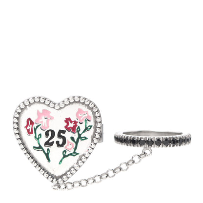 Gucci Sterling Silver Black Onyx Heart 25 Chain Ring 52 6 1 of 5