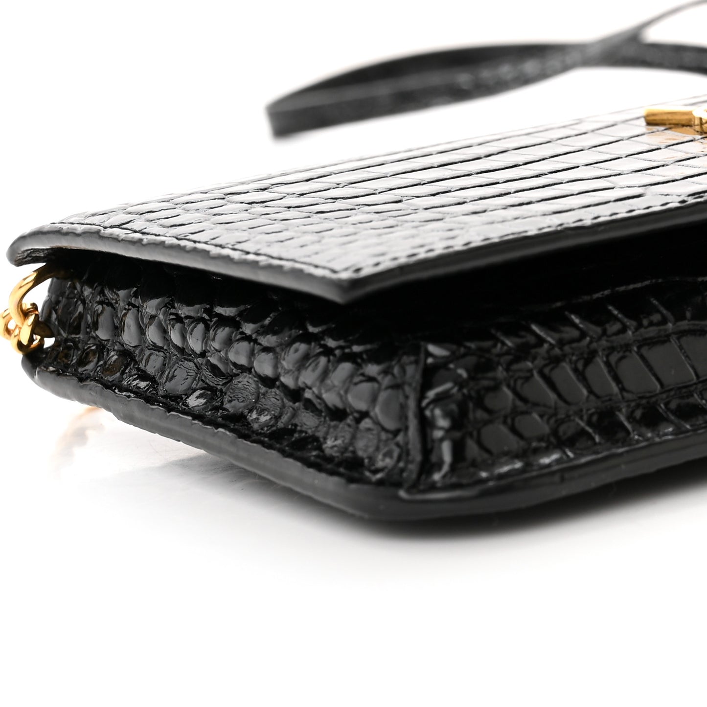 Crocodile Embossed Monogram Phone Holder Crossbody Black