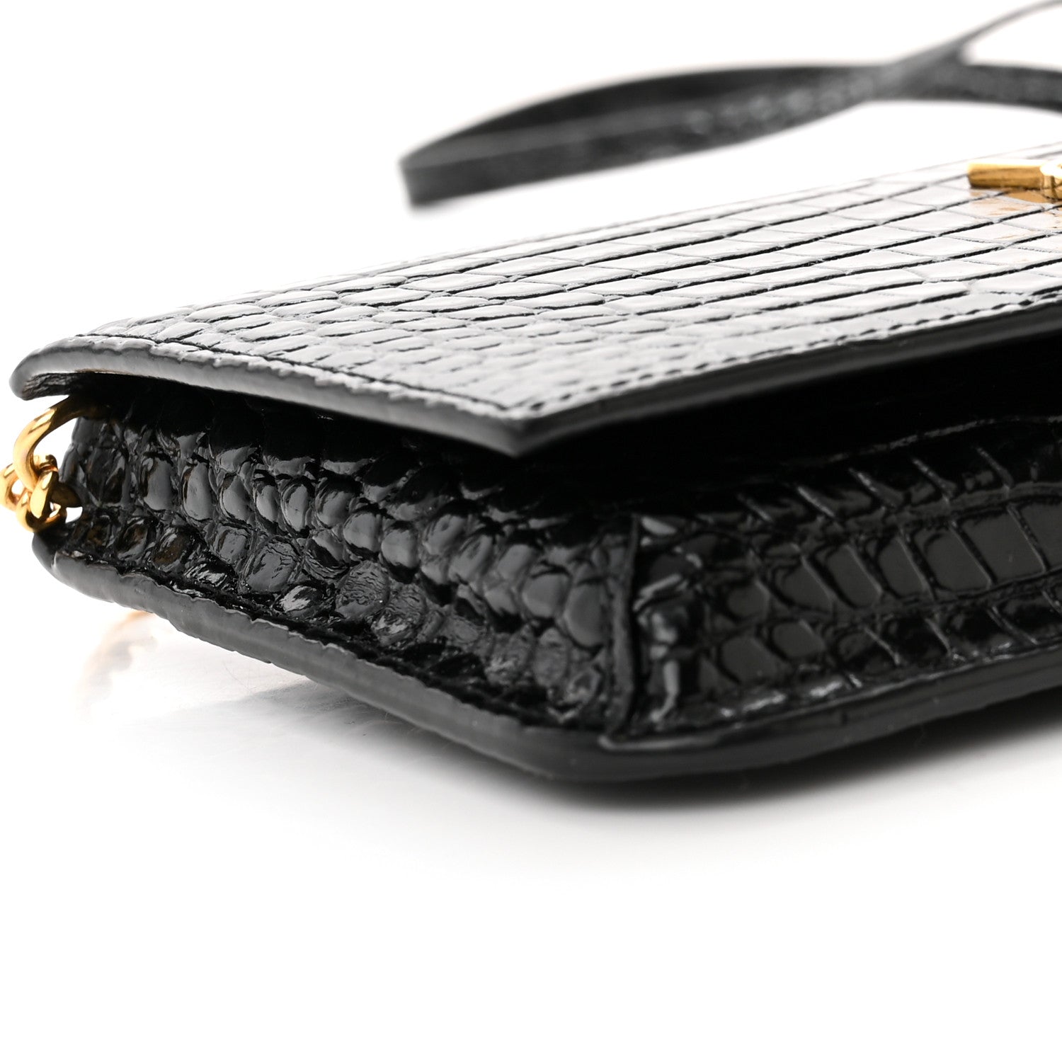 Saint Laurent Crocodile Embossed Monogram Phone Holder Crossbody Black 8 of 10
