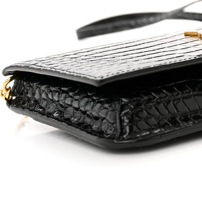 Saint Laurent Crocodile Embossed Monogram Phone Holder Crossbody Black 8 of 10