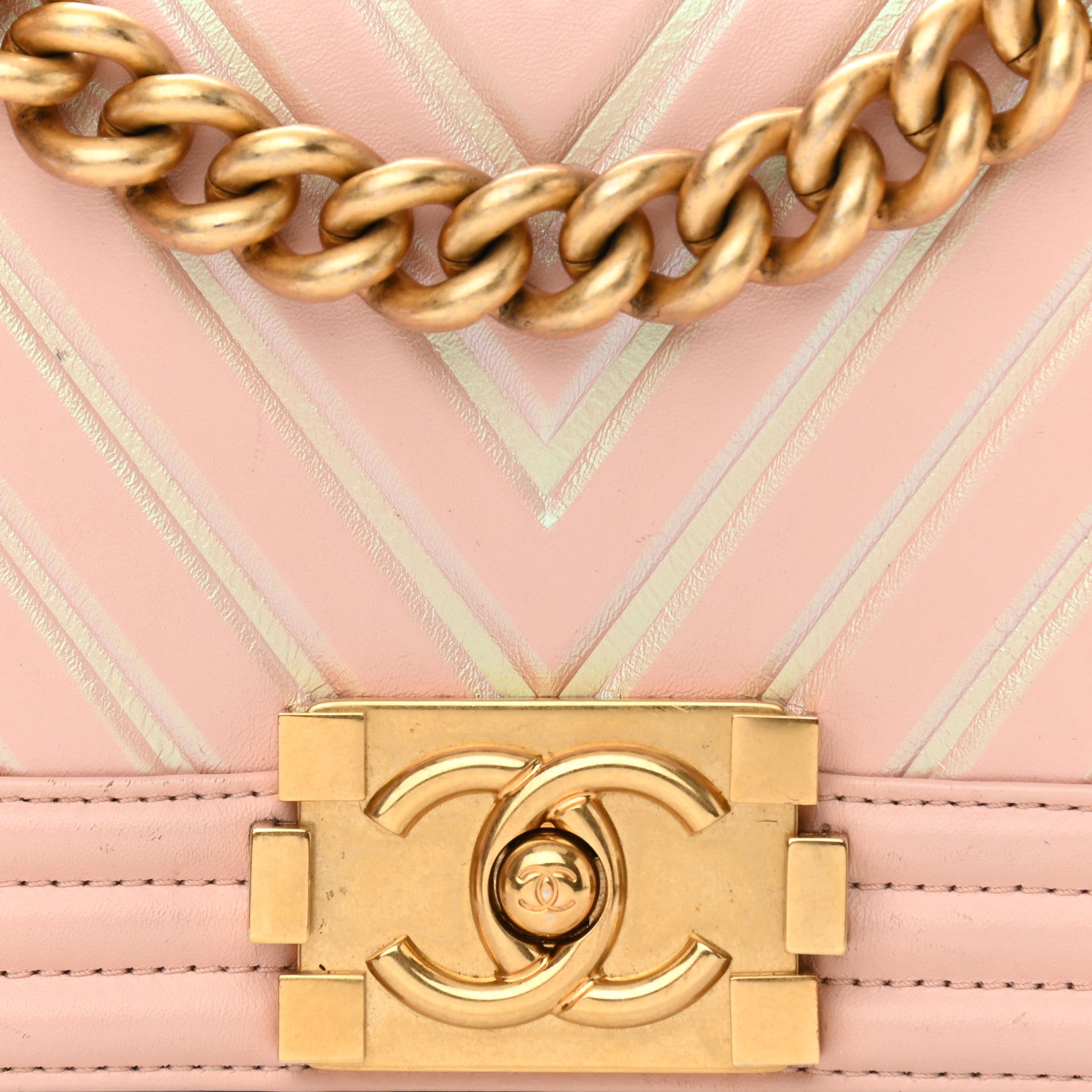 Chanel Calfskin Painted Chevron Embossed Small Boy Flap Ivory 8 of 13