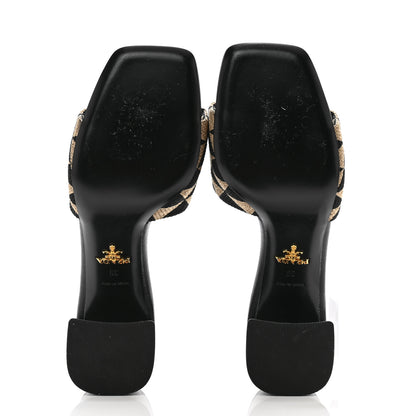 Prada Jacquard Trianglolo Symbole Embroidered Metal Triangle Logo 65mm Block Heel Slide Sandals 39 Black Beige 5 of 8