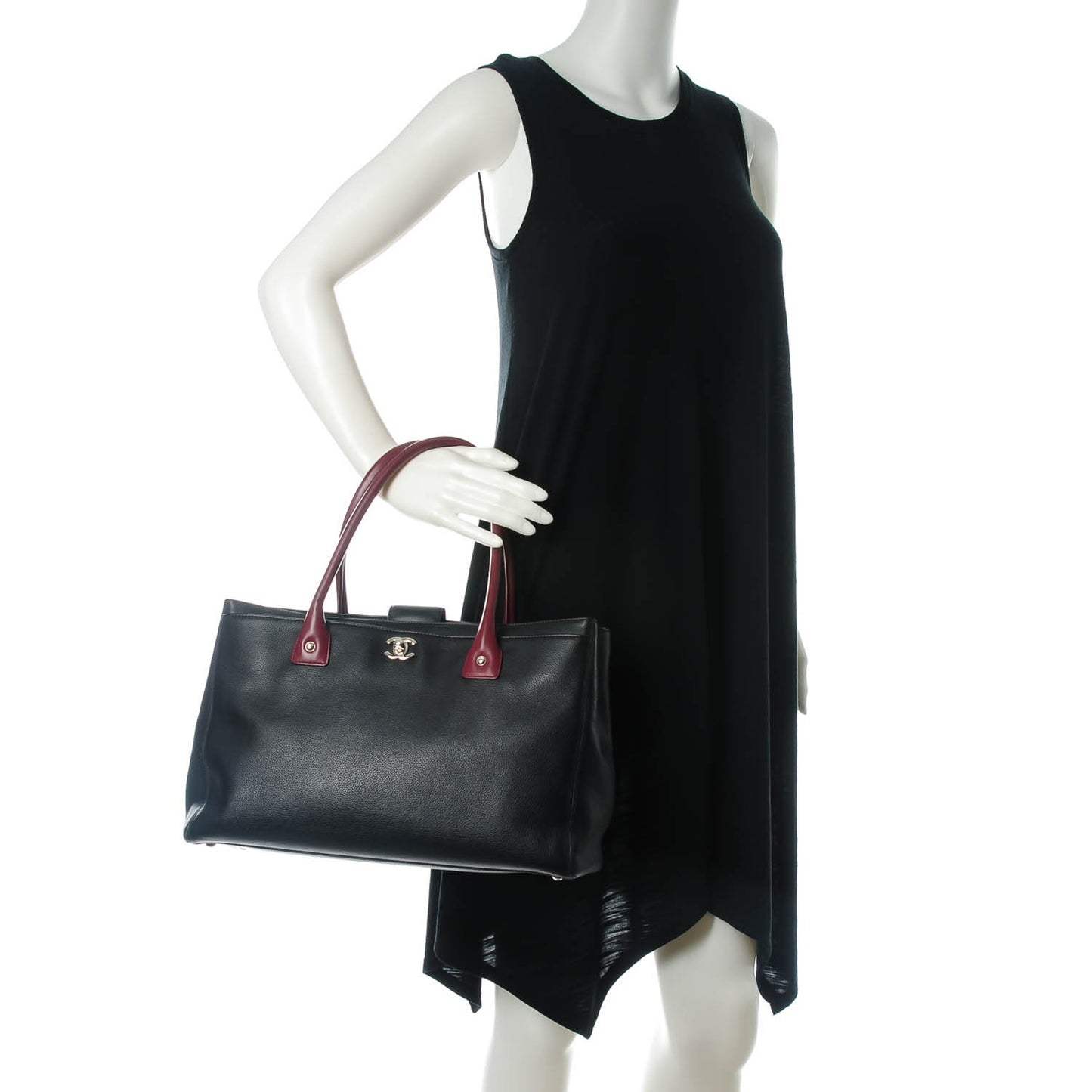 Calfskin Cerf Executive Shopper Tote Burgundy Black